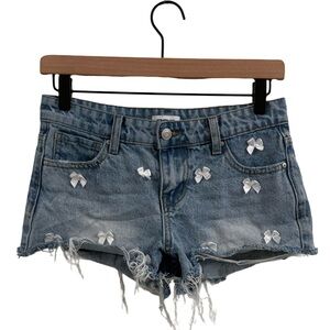 RSQ Kids Blue Denim Shorts with White Ribbons Distressed Details